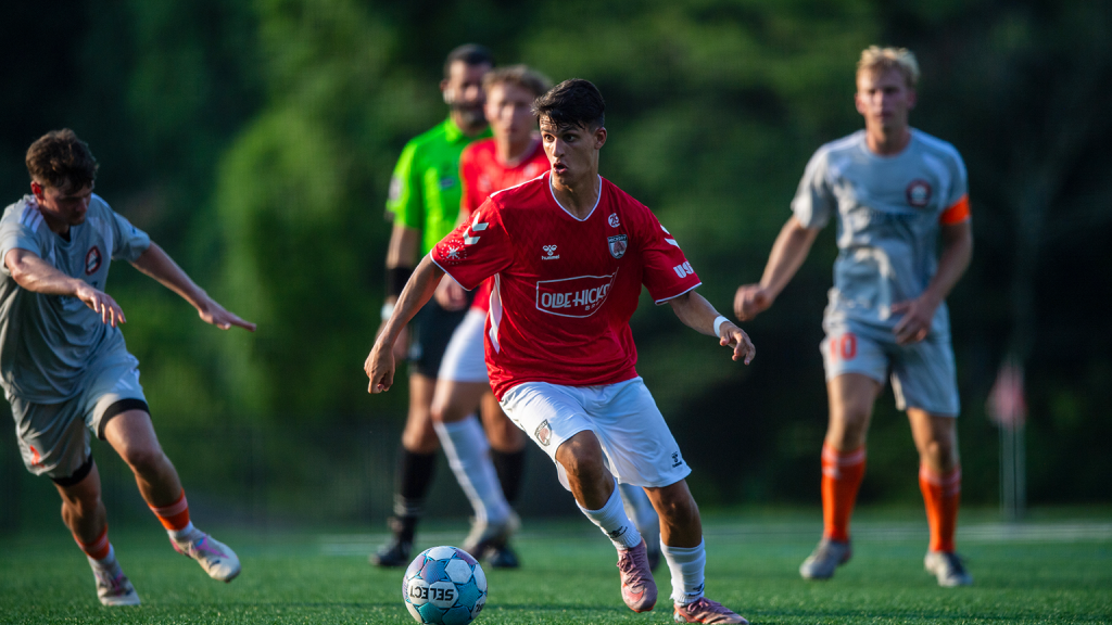 Hickory FC player, Mario Albert, advancing the ball during match play again Charlotte Eagles on June 30, 2026.
